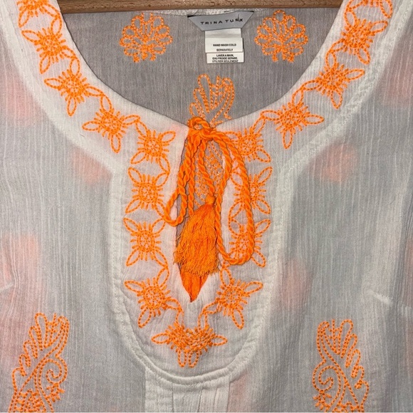 Trina Turk XS Bright Orange and White Swim Cover Up With Tassels. - Picture 4 of 6